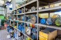 The warehouse of electric motors, broken electric motors are for repair for spare parts Royalty Free Stock Photo