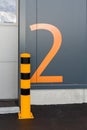 Warehouse entrance with numbers in logistic warehouse.