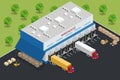 Warehouse equipment. Shipping and delivery flat elements. Workers boxes forklifts and cargo transport. Transport system