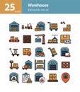 Warehouse filled outline icon set. Royalty Free Stock Photo