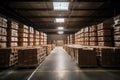 warehouse filled with stacks of neatly organized boxes, ready for shipping