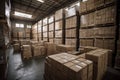 warehouse filled with stacks of neatly organized boxes, ready for shipping