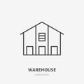 Warehouse flat line icon. Storage building sign. Thin linear logo for cargo trucking, freight services