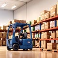 warehouse full of shelves with goods in cartons a product distribution center. generative AI Royalty Free Stock Photo