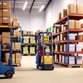 warehouse full of shelves with goods in cartons a product distribution center. generative AI Royalty Free Stock Photo