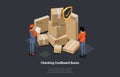 Warehouse, Garage Rental And Self Storage Unit Concept. Characters Are Working In Warehouse With Cardboard Boxes Royalty Free Stock Photo