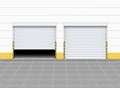Warehouse or garage roller shutter door. Factory roller door entrance, floor building store shop interior