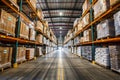 Warehouse with high shelving and boxes. Royalty Free Stock Photo