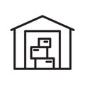 Warehouse icon. Line art logo of storage of things. Linear symbol of depot. Black simple illustration. Contour isolated vector Royalty Free Stock Photo