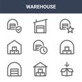 9 warehouse icons pack. trendy warehouse icons on white background. thin outline line icons such as open box, warehouse, . icon