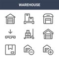 9 warehouse icons pack. trendy warehouse icons on white background. thin outline line icons such as warehouse, pallet . icon set