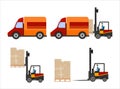 Warehouse illustration of loader truck loading cardboard boxes Royalty Free Stock Photo