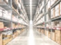 Warehouse industry blur background with  logistic wholesale storehouse, blurry industrial silo interior aisle for furniture Royalty Free Stock Photo