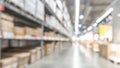 Warehouse industry blur background with  logistic wholesale storehouse, blurry industrial silo interior aisle for furniture Royalty Free Stock Photo