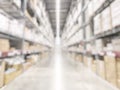 Warehouse industry blur background with  logistic wholesale storehouse, blurry industrial silo interior aisle for furniture Royalty Free Stock Photo