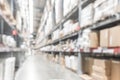 Warehouse industry blur background with  logistic wholesale storehouse, blurry industrial silo interior aisle for furniture Royalty Free Stock Photo