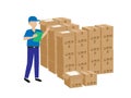 Warehouse inspector holding a clipboard examining details of a package To see the damage And ready to ship Royalty Free Stock Photo