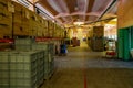 Warehouse interior. Cardboard boxes with finished production ready for transportation