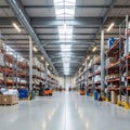 Warehouse interior with high ceilings and skylights for natural Royalty Free Stock Photo