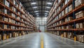 Warehouse Interior Rows of Cardboard Boxes on Orange Shelving Royalty Free Stock Photo