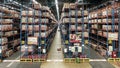 warehouse interior with shelves, pallets and boxes. Bekasi, Indonesia, November 20, 2023