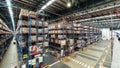 warehouse interior with shelves, pallets and boxes. Bekasi, Indonesia, November 20, 2023