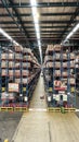 warehouse interior with shelves, pallets and boxes. Bekasi, Indonesia, November 20, 2023