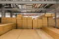 Warehouse interior with shelves rack for keep production material, pallets and boxes