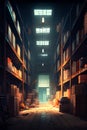 Warehouse interior with shelves and rows of boxes. 3d rendering Royalty Free Stock Photo