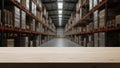 Warehouse interior with wooden shelves and boxes Royalty Free Stock Photo