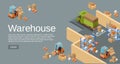 Warehouse isometric 3D illustration of modern industrial warehouse and logistics transportation and delivery vehicles Royalty Free Stock Photo