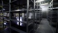 Warehouse, large logistics commerce structure. Creative. Large metal shelves at a modern warehouse, industrial warehouse