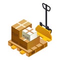 Warehouse lift parcel icon, isometric style