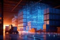 The warehouse with lights and data information, concept of Data management Royalty Free Stock Photo