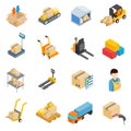 Warehouse logistic storage icons set