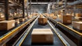 Warehouse logistics conveyor package shipping distribution delivery boxes supply industry Efficient warehouse logistics conveyor Royalty Free Stock Photo