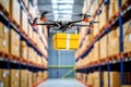 Warehouse Logistics, Drone Transporting Small Parcel Indoors