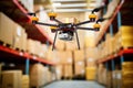 Warehouse Logistics, Drone Transporting Small Parcel Indoors