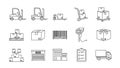 Warehouse and logistics icons including forklift truck boxes and barcode scanner package Royalty Free Stock Photo