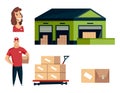 Warehouse. Logistics illustrations collection. Warehouse center, operator, workers. Modern flat style vector