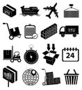 Warehouse logistics packaging delivery icons set