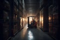 Warehouse man worker with forklift. Neural network AI generated Royalty Free Stock Photo