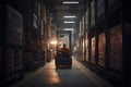 Warehouse man worker with forklift. Neural network AI generated Royalty Free Stock Photo