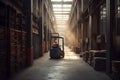 Warehouse man worker with forklift. Neural network AI generated Royalty Free Stock Photo