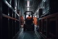 Warehouse man worker with forklift. Neural network AI generated Royalty Free Stock Photo