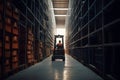 Warehouse man worker with forklift. Neural network AI generated Royalty Free Stock Photo