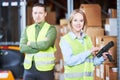 Warehouse Management System. Worker with barcode scanner Royalty Free Stock Photo