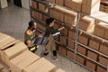 Warehouse manager scanning carton boxes
