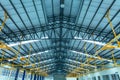 Warehouse metal roofing of car showroom Large steel roof structure bottom view with skylight translucent roof. translucent roof