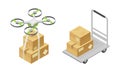 Warehouse objects set. Storage and delivery concept isometric vector illustration